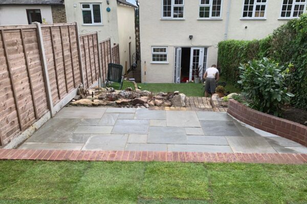 kandla grey sandstone patio and retaining walls