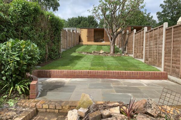 grey sandstone patio and walls