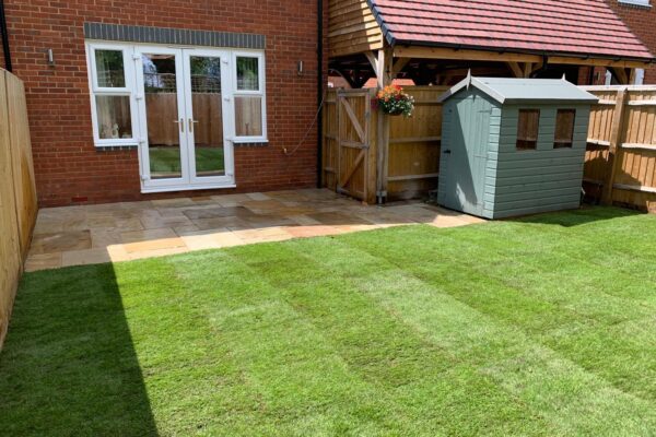 sandstone patio and new lawn letchworth