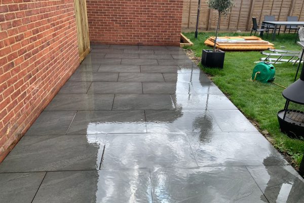 anthracite garden patio installation in aston clinton