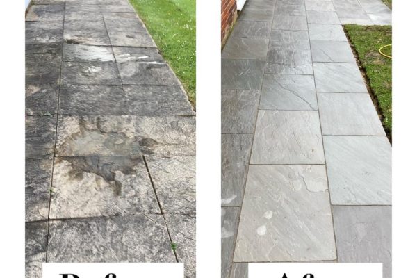 before and after photos of kandla grey sandstone patio