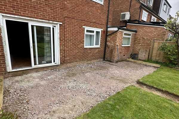 old patio being replaced with new porcelain slabs