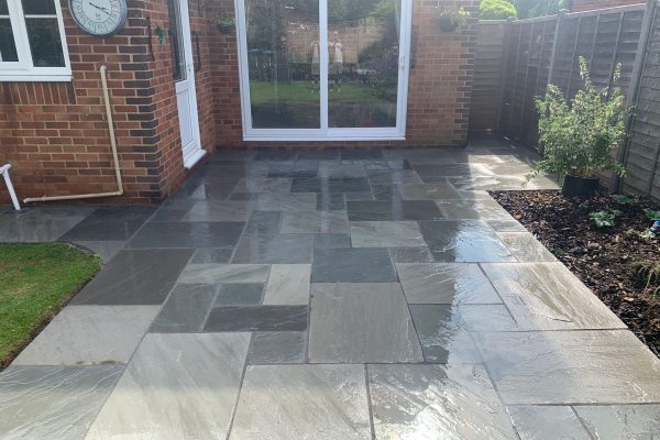 new Kandla Grey Sandstone Patio laid in Welwyn Garden City