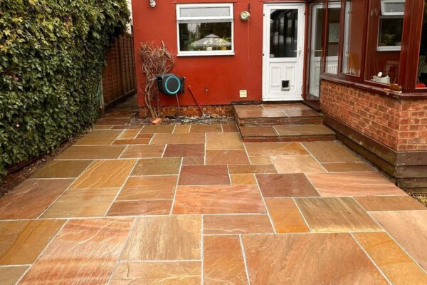 new riven buff sandstone patio laid in baldock