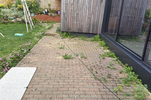 photo of patio before we laid a new porcelain patio in heydons close st albans AL3