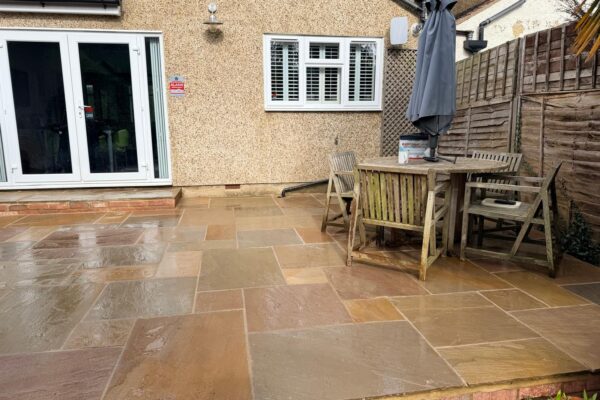 raised Indian sandstone patio how wood st albans